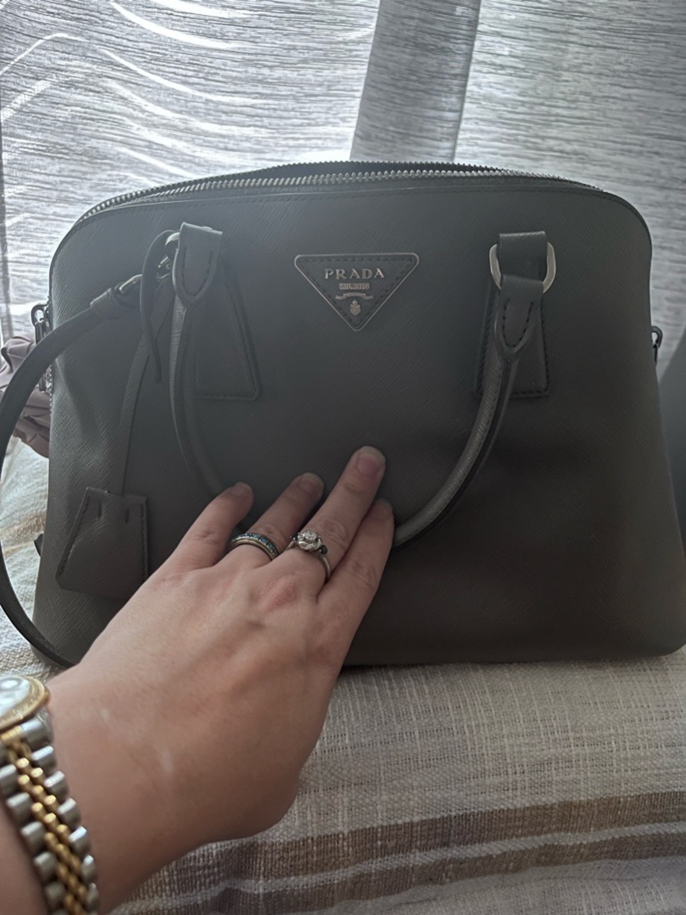 Prada Gray Saffiano Galleria LUX with Top Handles & crossbody long strap